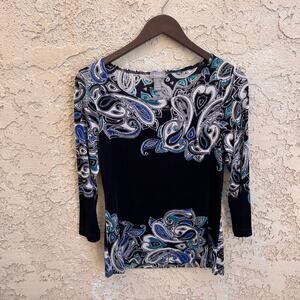 Chico’s Travelers Paisley Print 3/4 Sleeve Top Size 0 (small)